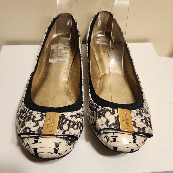 Kate Spade "Tock" Blk/Wht Snake Print Leather Ballet Flats w/Bow sz.8.5 Ret.$198 - Picture 3 of 8